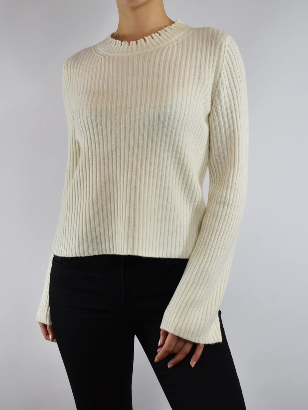 INHABIT Cream Ribbed Long-Sleeve Knit Top